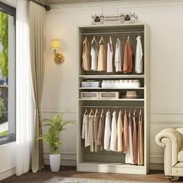 Aheaplus - 36'' Upgraded Closet System, 3FT Freestanding Closet Organizer with 2 Hanging Rods and Adjustable Shelves, 600 LBS Load - Beige Oak