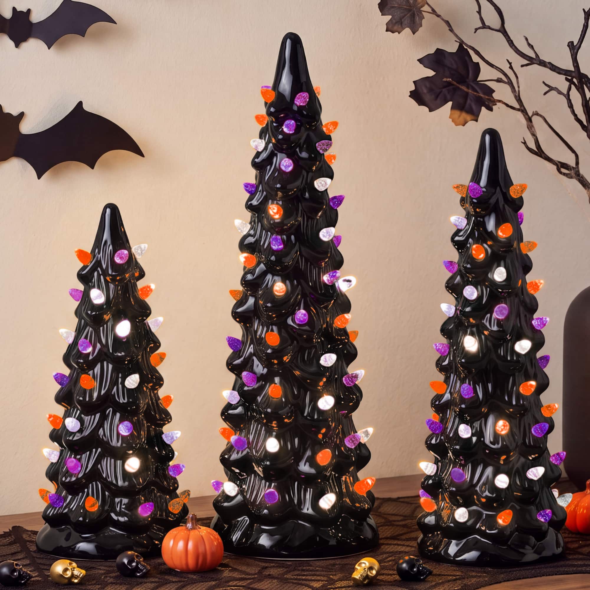 Best Choice Products - 3Pc Ceramic Halloween Trees, Pre-Lit Hand Painted Pencil Tabletop Holiday Decoration LEDs - Black w/ Orange, Purple & White Lights price history on PriceWatchPro