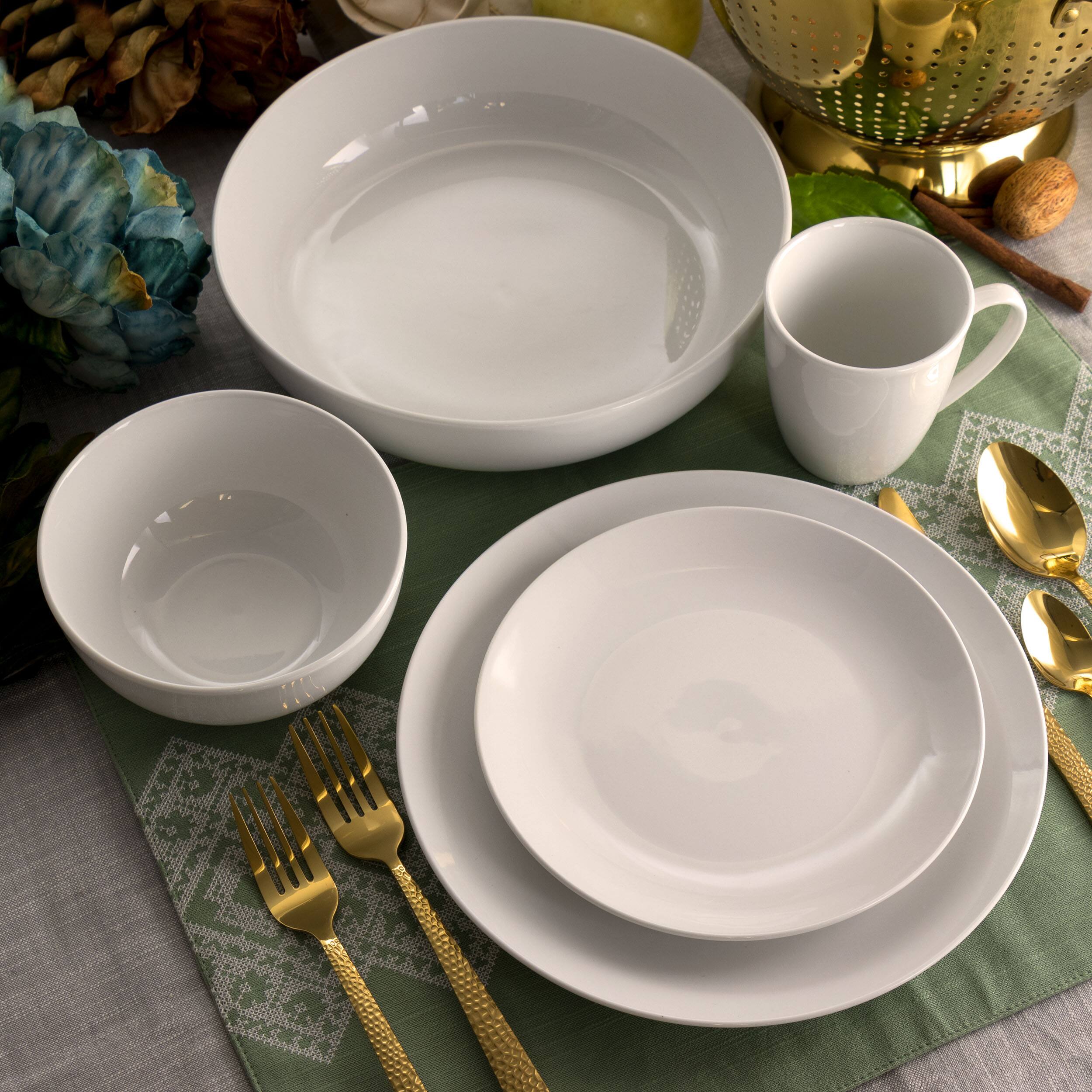 Alt View 9. Elama - Elama Owen 18 Piece Porcelain Dinnerware Set with 2 Large Serving Bowls in White - White.