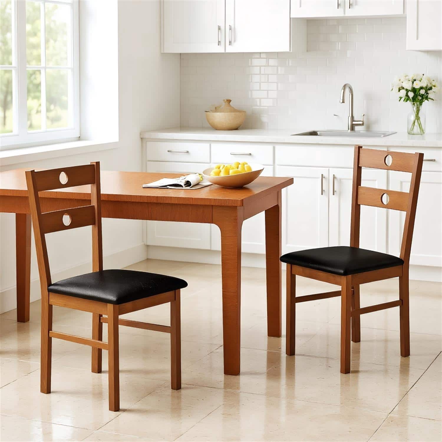 Pefilos - Solid Wood Armless Dining Chairs Set of with Hollowed Backrest Modern Kitchen Chairs for Room Living - Brown