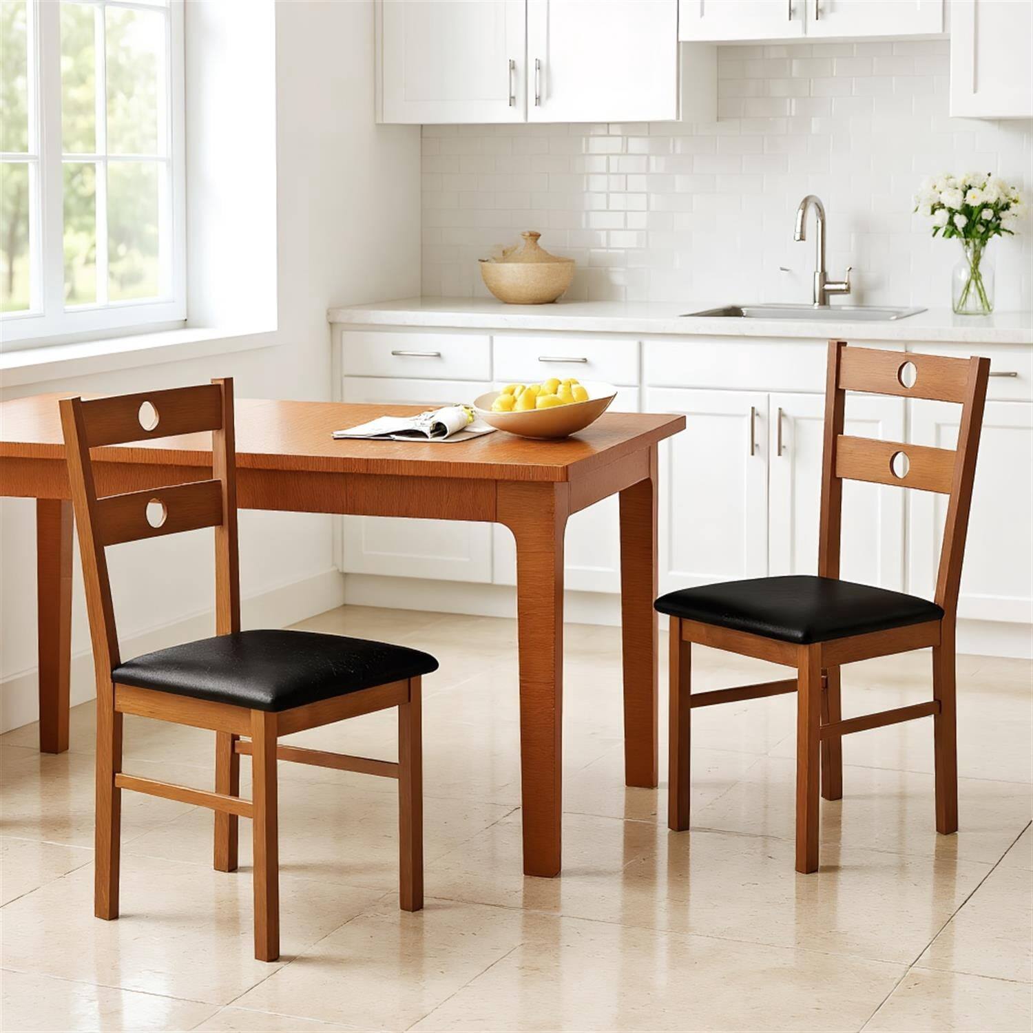 Front. Pefilos - Solid Wood Armless Dining Chairs Set of with Hollowed Backrest Modern Kitchen Chairs for Room Living - Brown.