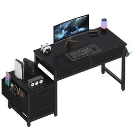 Fabibe - Computer Desk With Fabric File Drawers Cabinet 57 Inch Home Office Desks Filing Printer Stand For Small Space Office Des - Black 57.1"