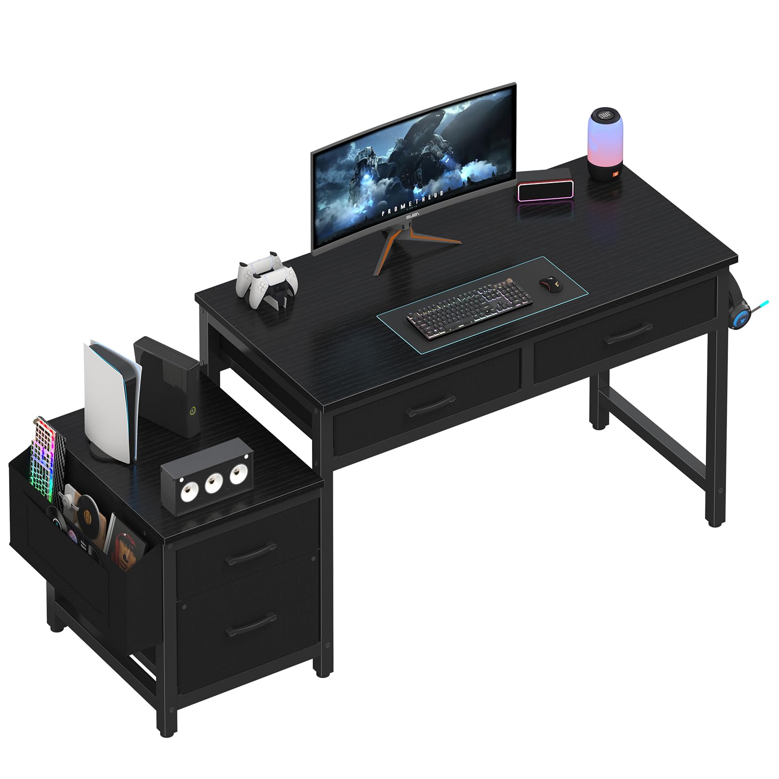 Front. Fabibe - Computer Desk With Fabric File Drawers Cabinet 57 Inch Home Office Desks Filing Printer Stand For Small Space Office Des - Black 57.1".