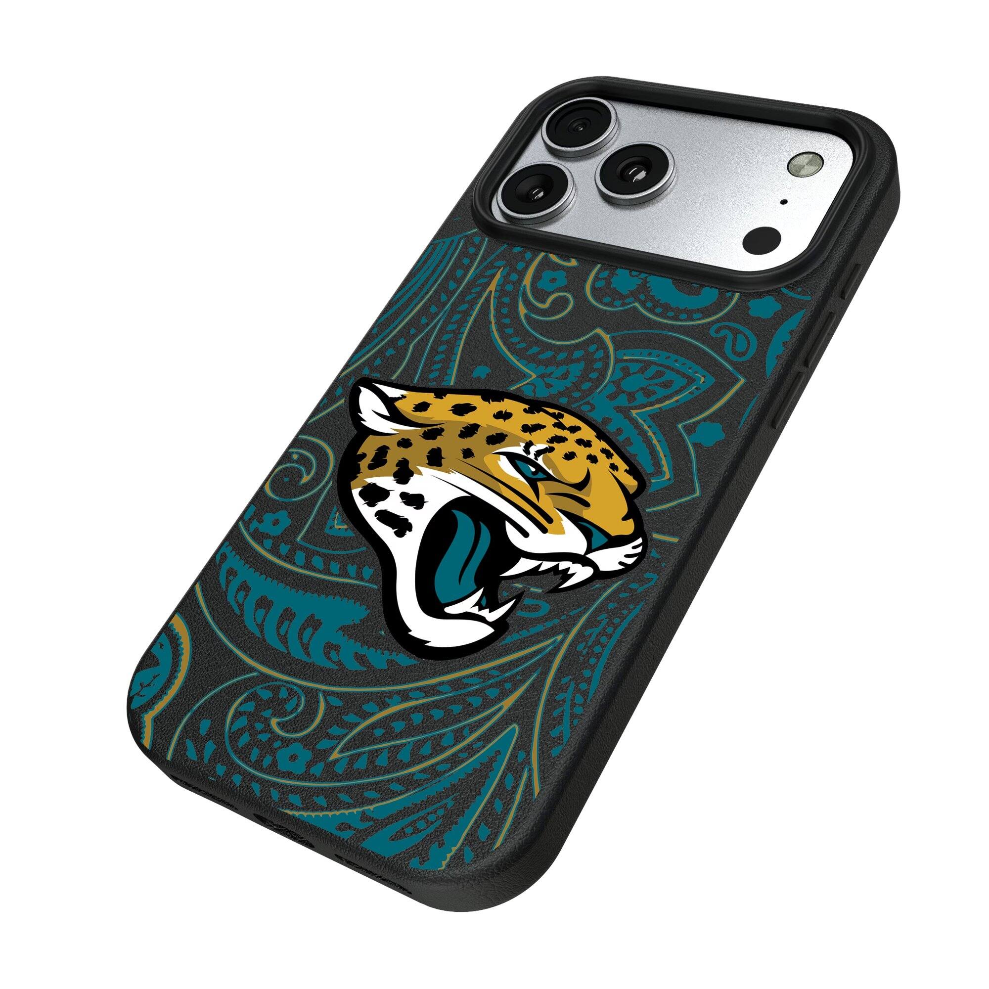 Alt View 1. Keyscaper - Paisley iPhone Magnetic Bump Case - 15 Pro Max - Black.
