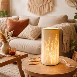 FC Design - 11"H Golden Cylinder w/ Wheat Cutout Glow Design Table Lamp