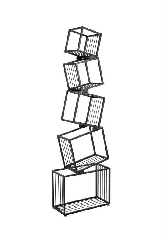 Alt View 1. HTUTWOO - 5-Tier Metal Geometric Bookshelf - Modern Narrow Floor Bookcase, Space-Saving Corner Organizer for Living Room Bedroom - Black.