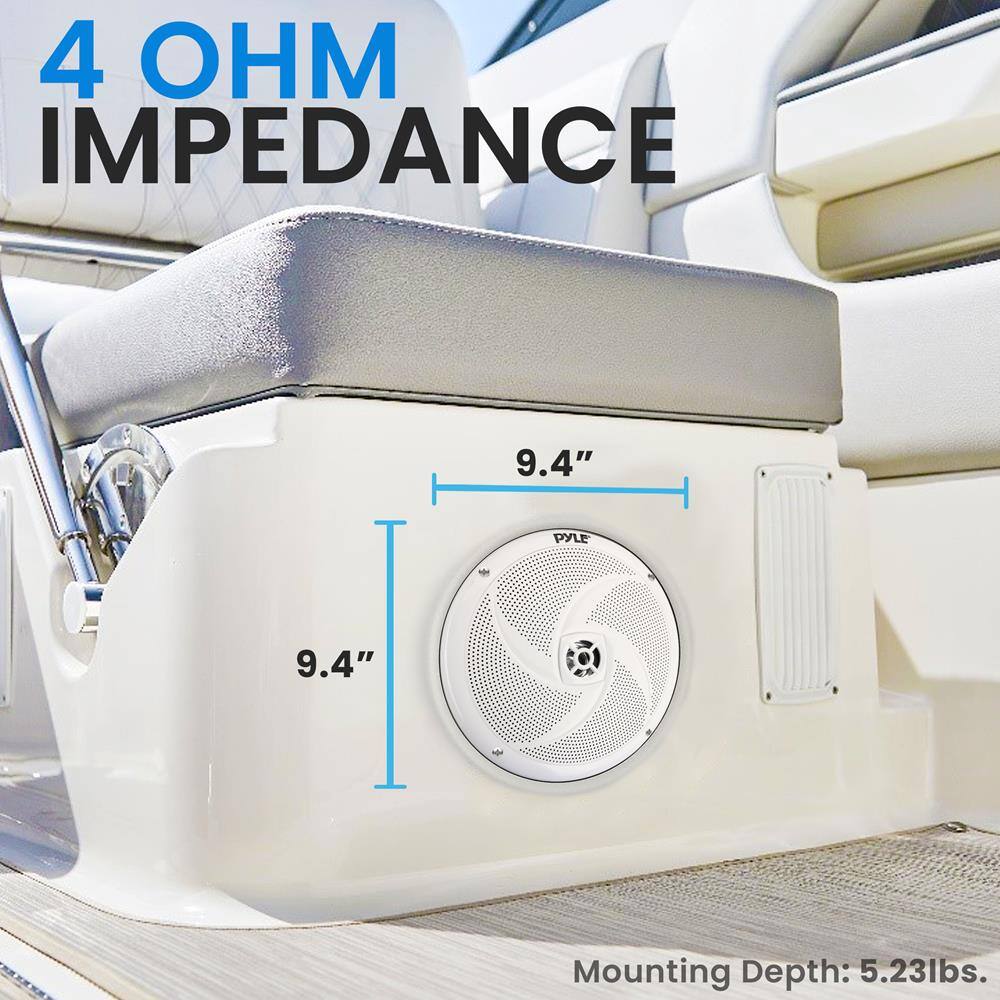 4 OHM IMPEDANCE

9.4" x 9.4"

Mounting Depth: 5.23 lbs.