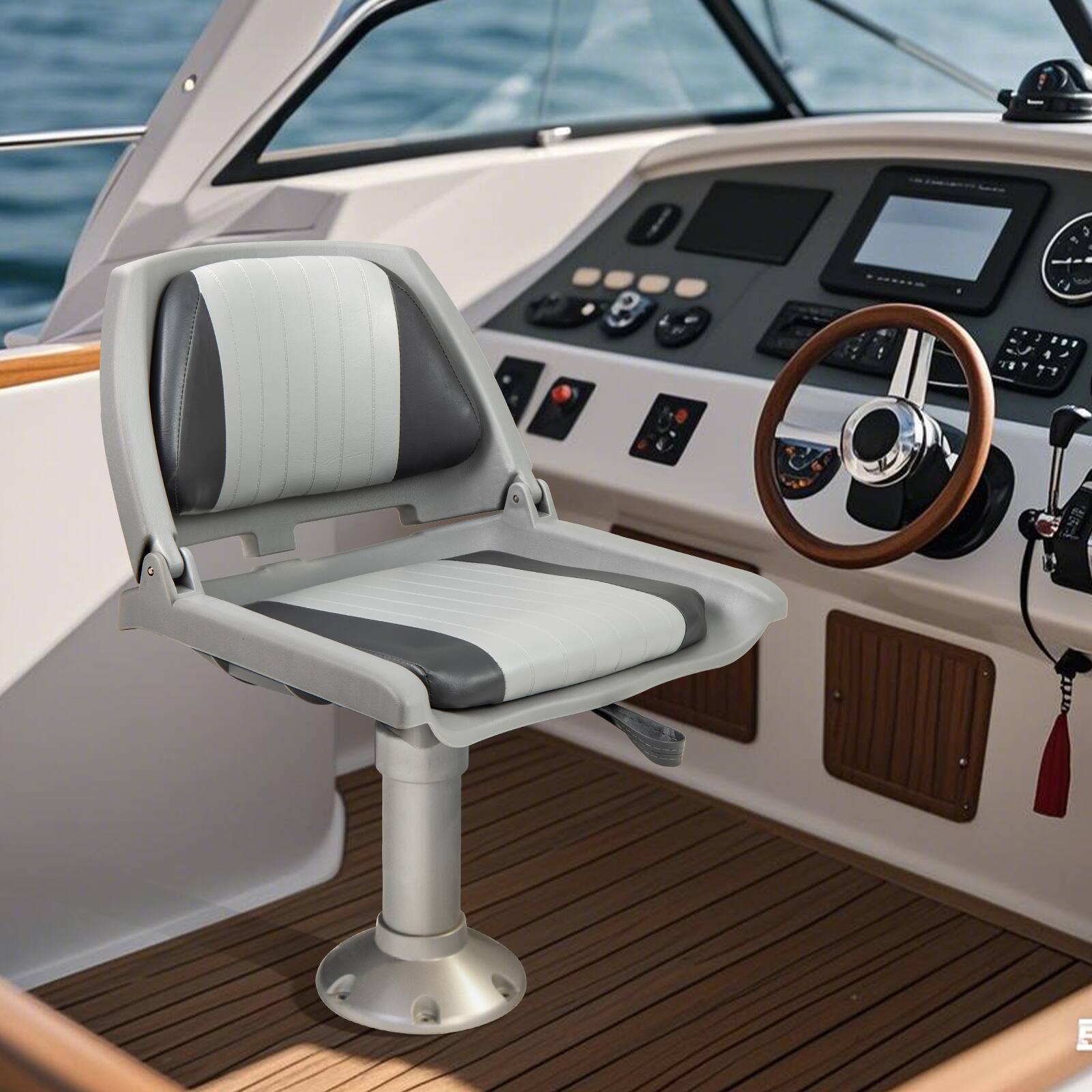 Alt View 3. Gymax - Gymax Folding Fishing Boat Seat w/High-density Sponge Cushion PVC Surface & PP Frame Gray - Gray, White.