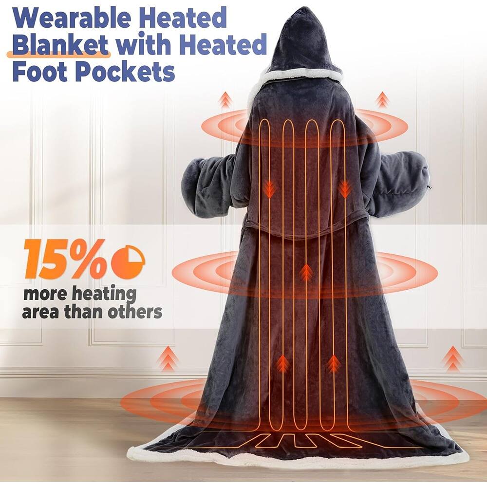 Wearable Heated Blanket with Heated Foot Pockets

15% more heating area than others