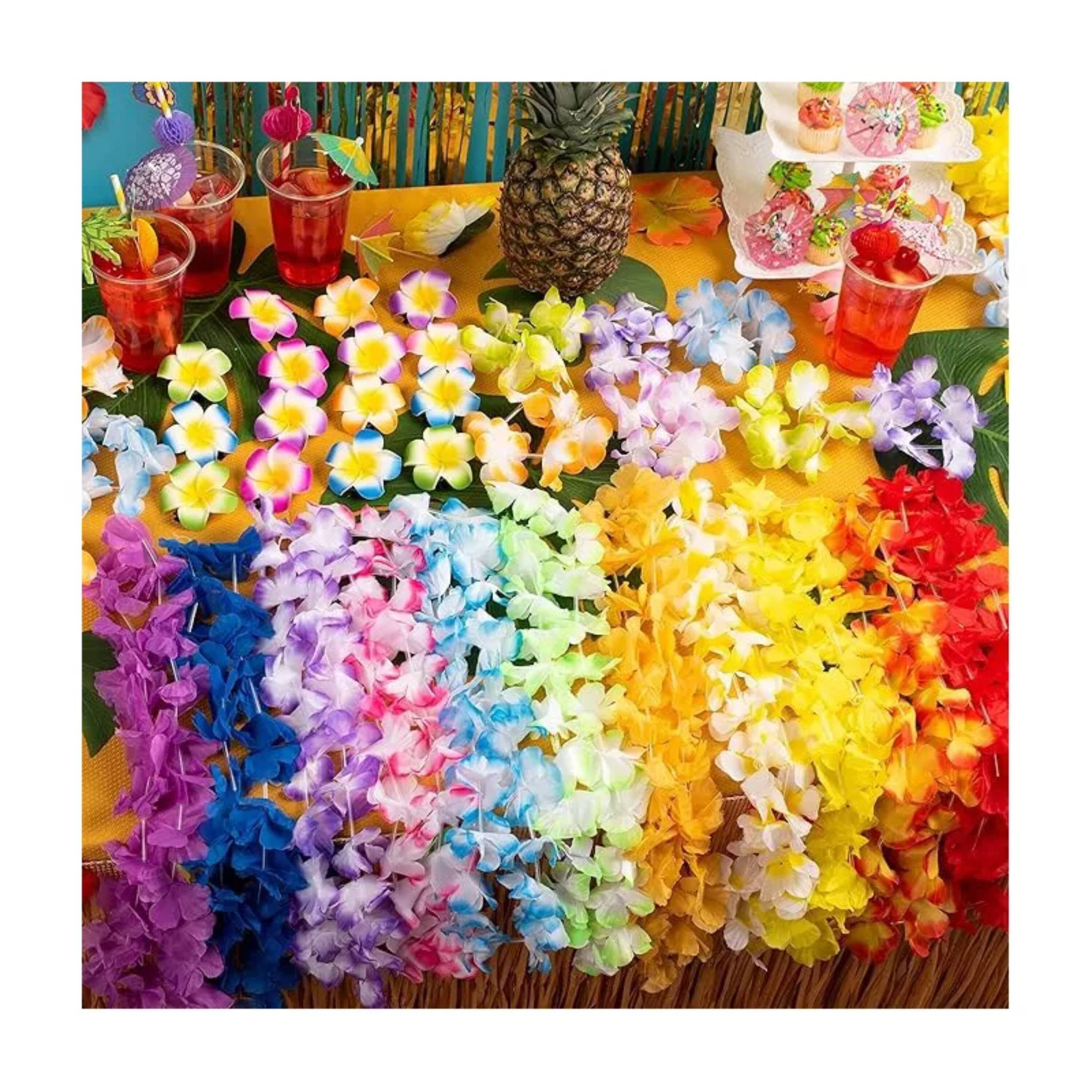 Angle. Joyfy - 60 Counts Hawaiian Leis Bulk, Tropical Flower Lei Hawaiian Lei Beach Hawaii Luau Party Favors Decoration - colorful.