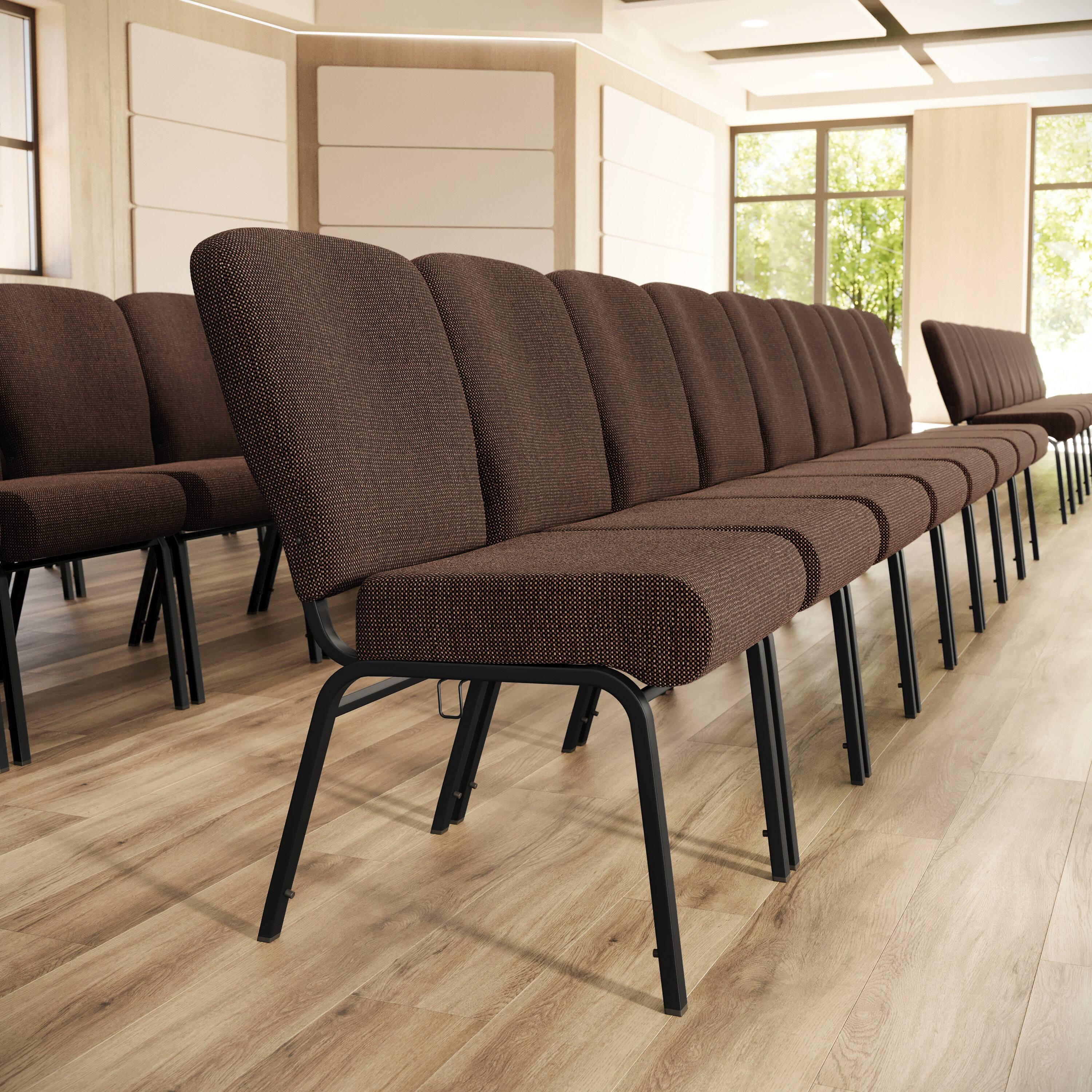Alt View 1. Emma + Oliver - Signature Elite Church Chair - 20 in. Wide - Java Fabric/Black Frame.