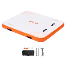VEVOR - Inflatable Floating Dock, 6 x 5FT Inflatable Dock Platform, Non-Slip Water Floating Dock Mat with Portable Carrying Bag - White + Orange
