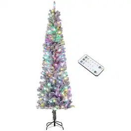 BreeBe - 7.5 ft Pre-Lit Pencil Christmas Tree - Green