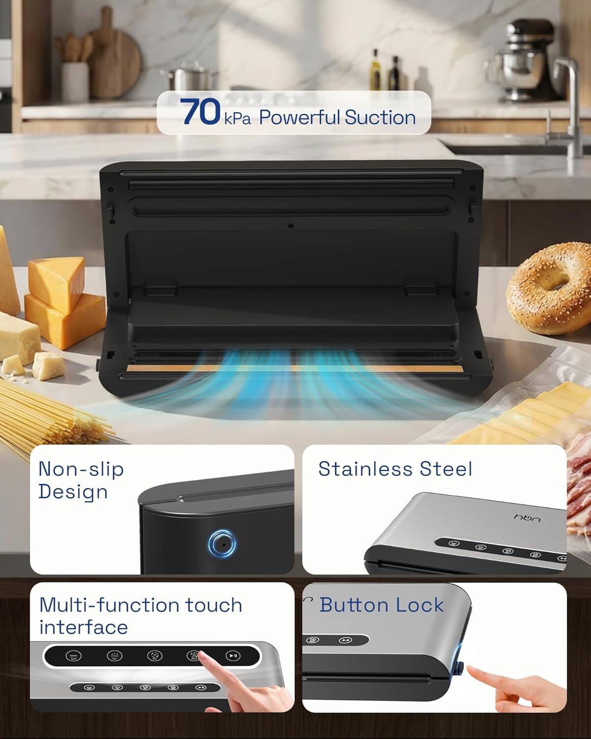 70 kPa Powerful Suction  
Non-slip Design  
Stainless Steel  
Multi-function touch interface  
Button Lock