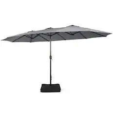 Front. Costway - Costway 15FT Double-Sided Twin Patio Umbrella Outdoor Market W/ Crank & Base - Gray.