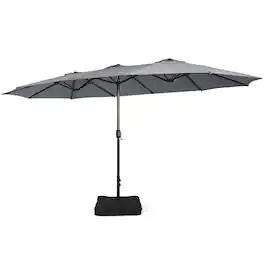 Costway - 15FT Double-Sided Twin Patio Umbrella Outdoor Market W/ Crank & Base - Gray