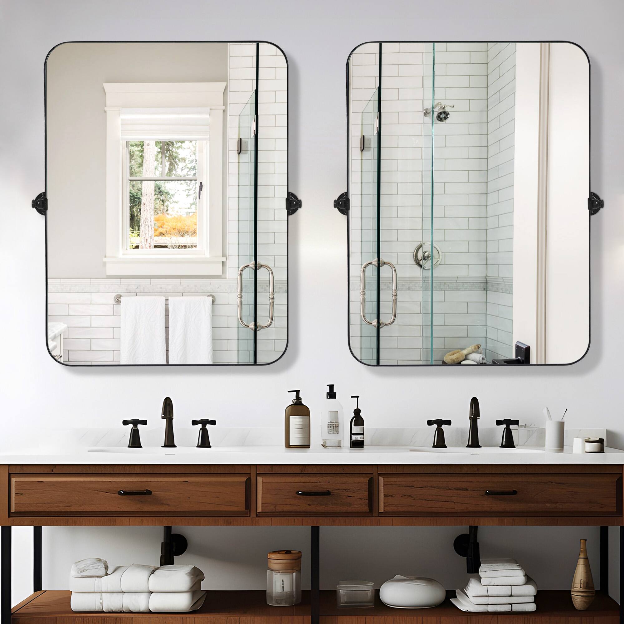 Alt View 3. PexFix - Modern Metal Frame Bathroom Mirror, 24x32 in. Rectangle, Wall-Mounted for Vanity & Powder Room - Gold.