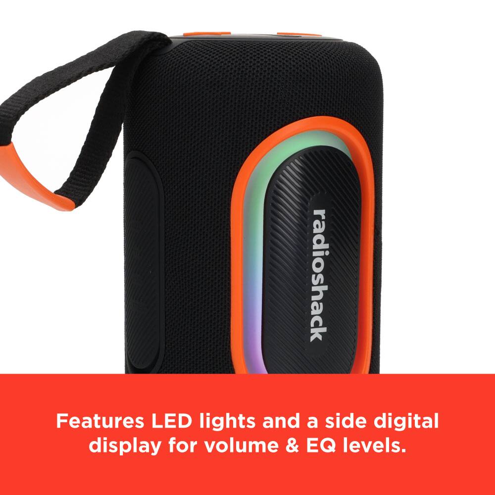 Features LED lights and a side digital display for volume & EQ levels.