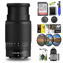 NIKKOR Z DX 50-250mm f/4.5-6.3 VR Telephoto Zoom Lens for Nikon Z Series - Bundle - Black