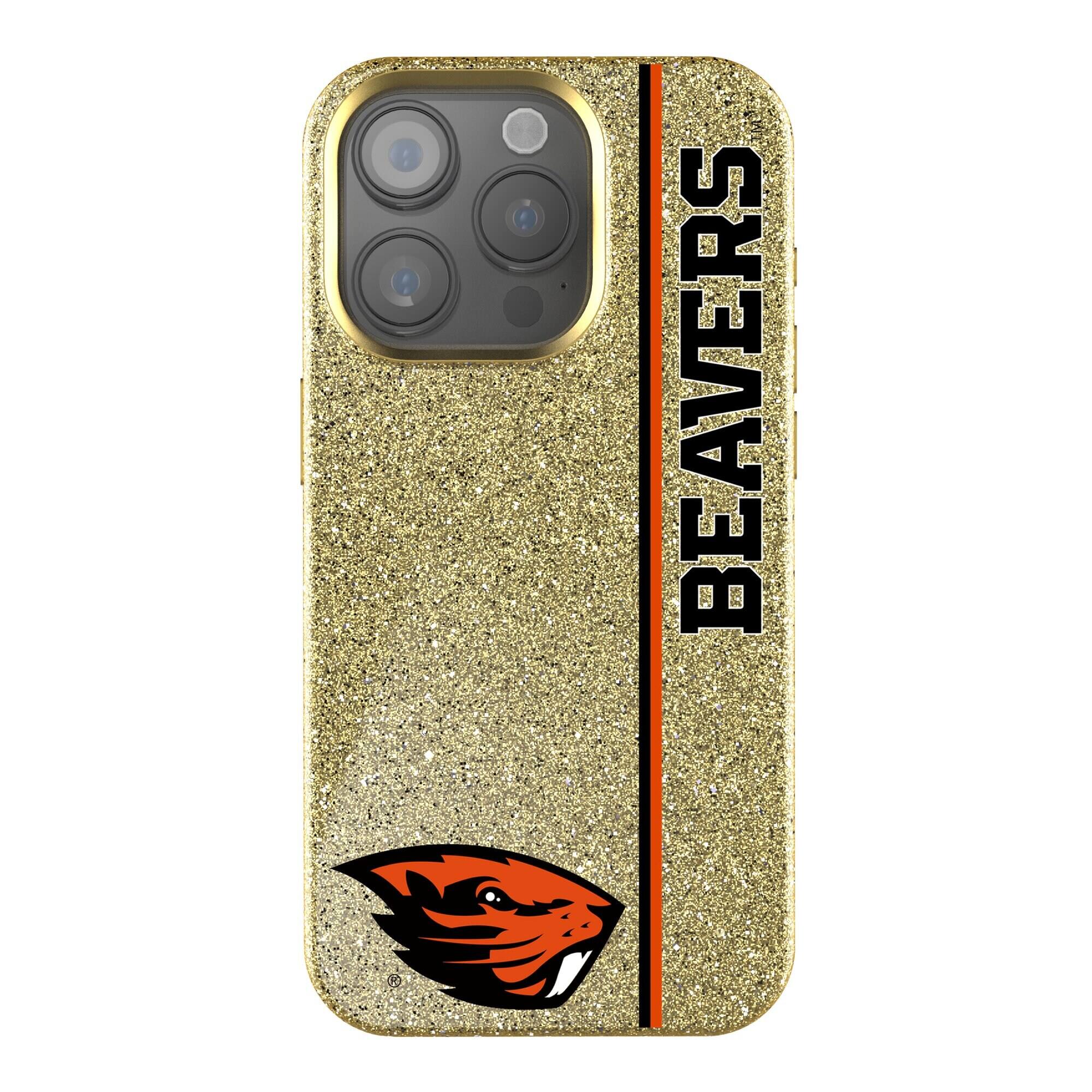 Front. Keyscaper - Oregon State Beavers iPhone Bling Case - 16 Plus - Gold.
