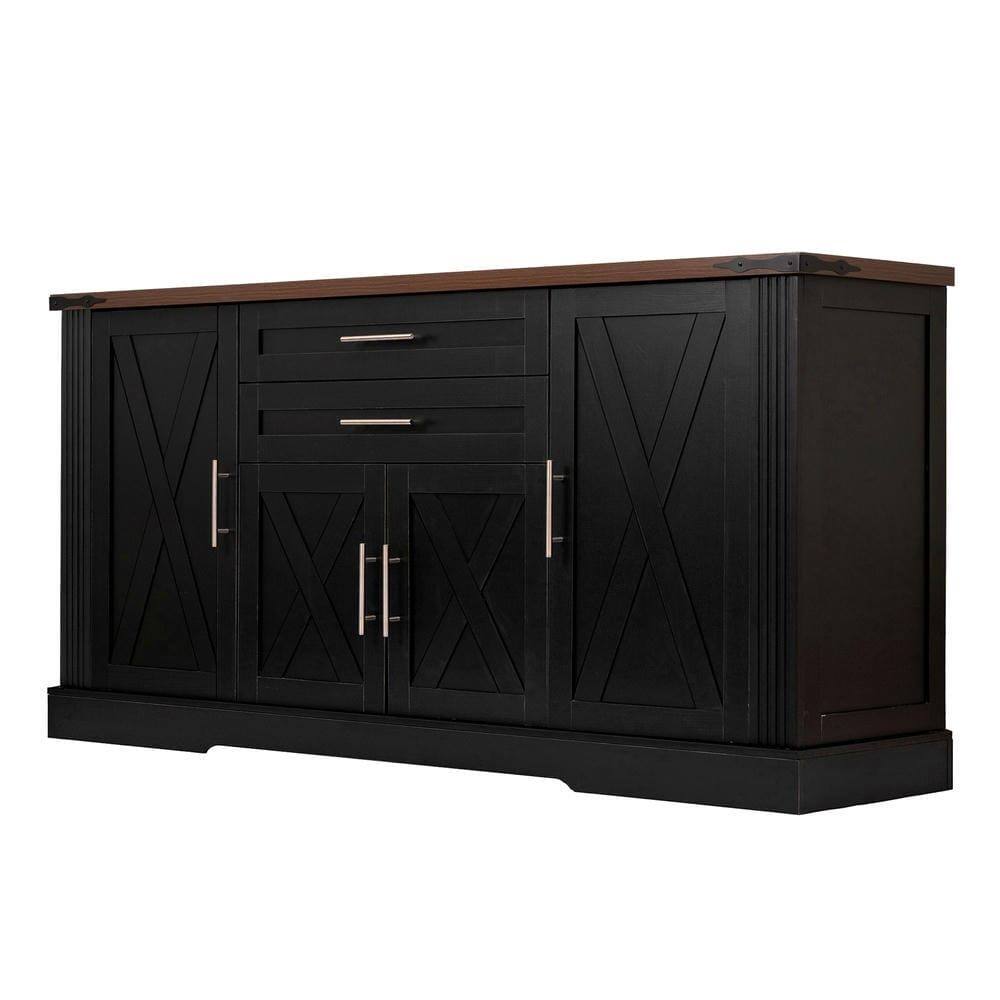 Angle. Kadyn - 63" Farmhouse Barn Door Cabinet with 2 Drawers and Adjustable Shelves - Black - Black.
