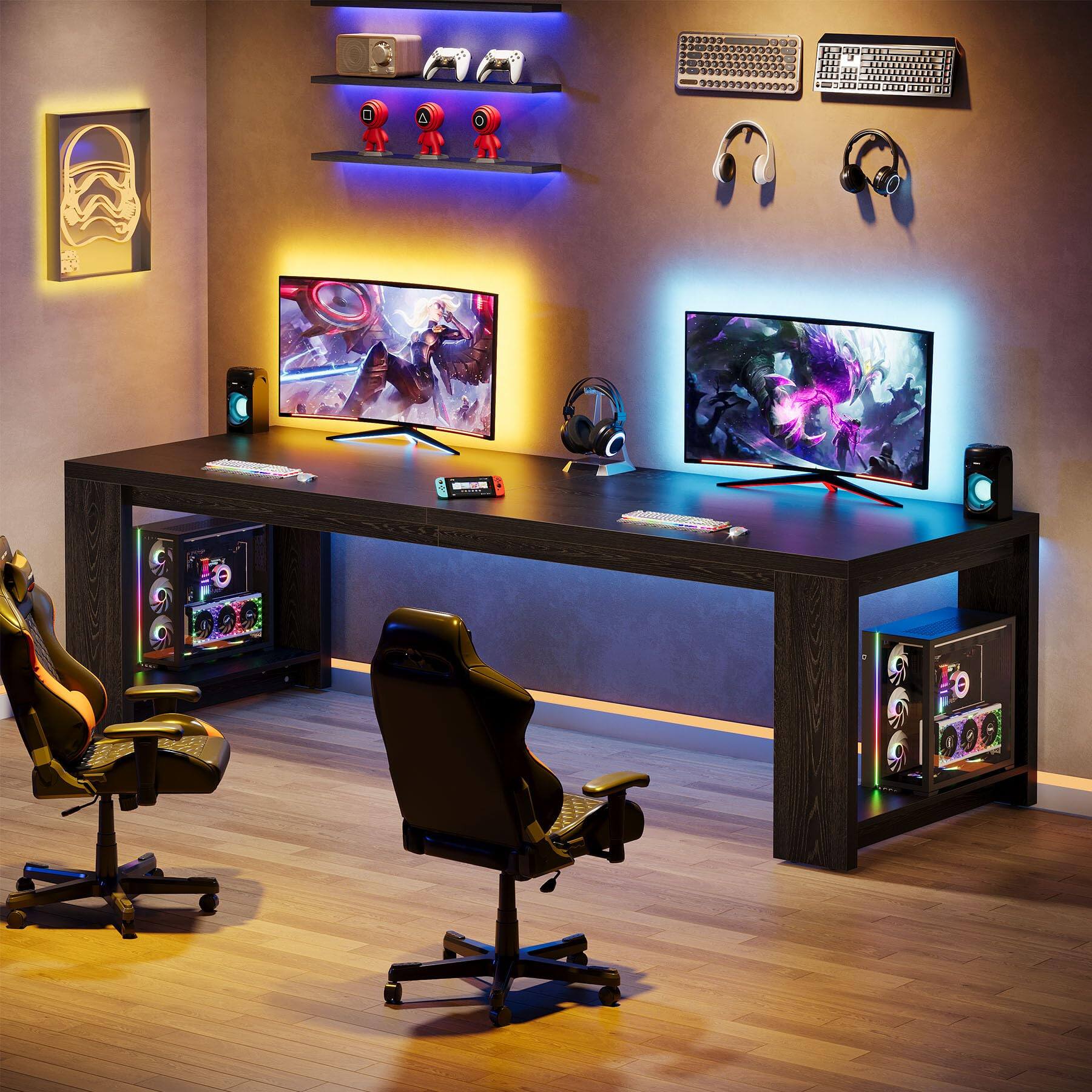 Alt View 4. Tribesigns - Two Person Desk, 86.6-Inch Extra Long Desk, Double Office Desk - Black.