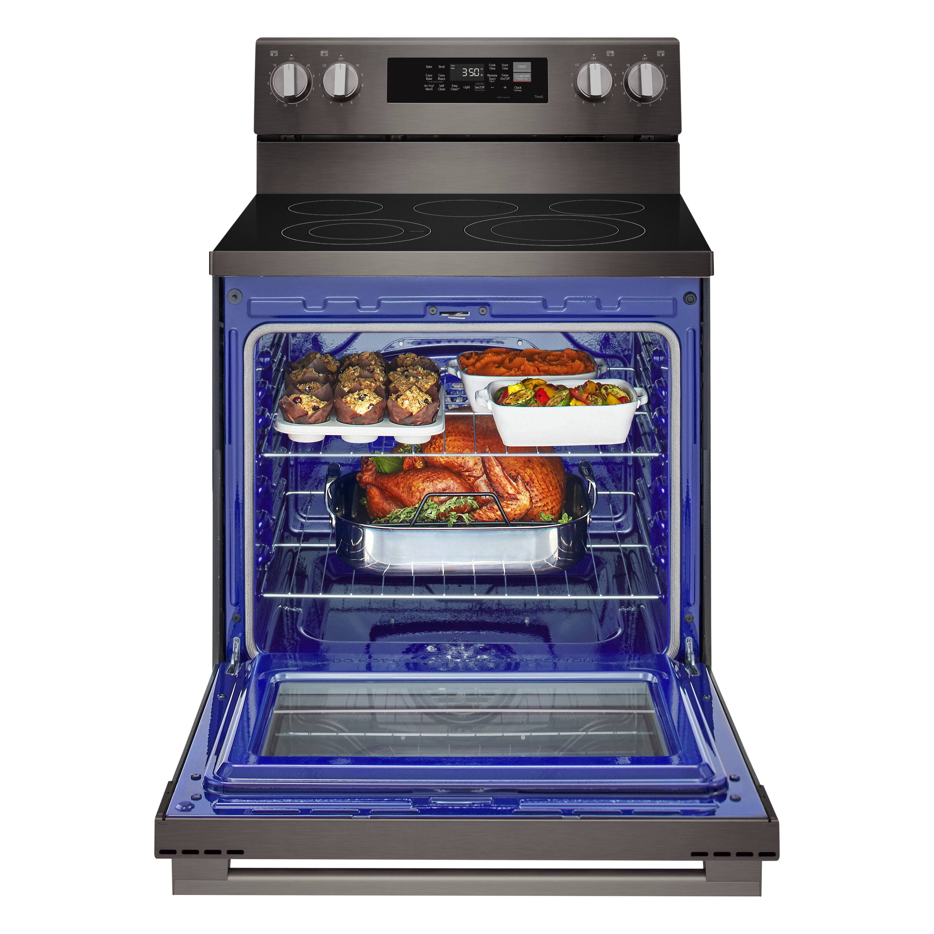 Alt View 8. LG - 6.3 Cu. Ft. Freestanding Electric True Convection Smart Range with Air Fry and Premium Handle - PrintProof Black Stainless Steel.