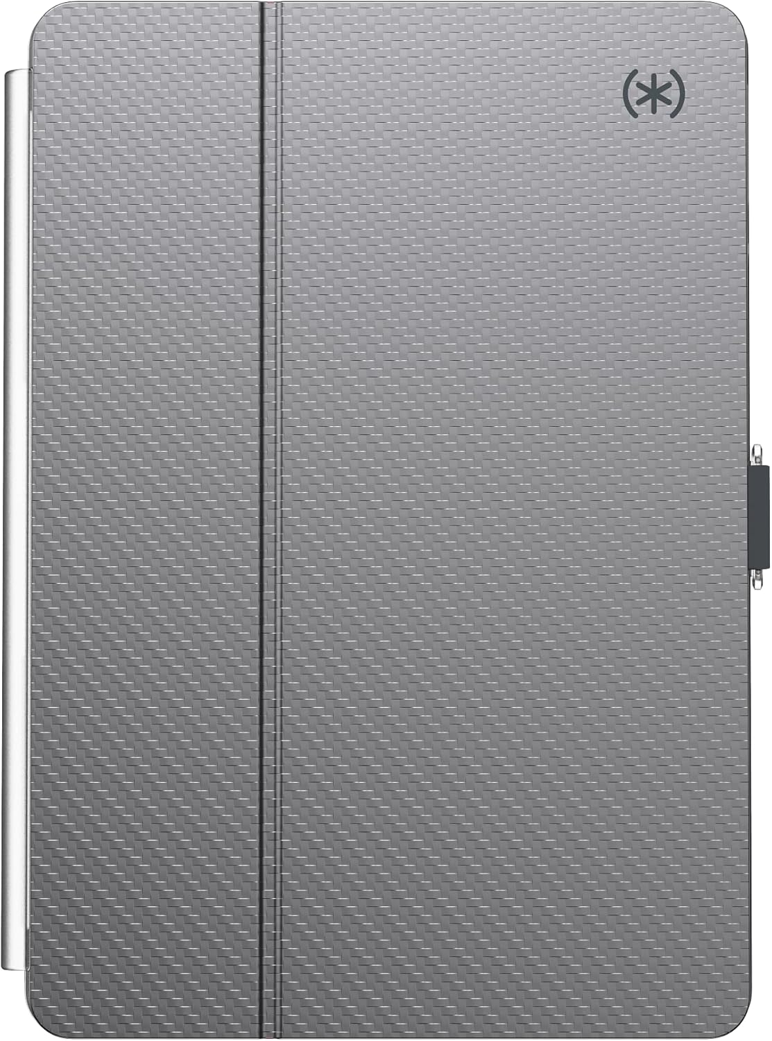 Angle. Speck - Speck Balance Folio 10.2" Apple iPad (7th Generation) Case | Color: Clear & Gray - Clear/ Gray.