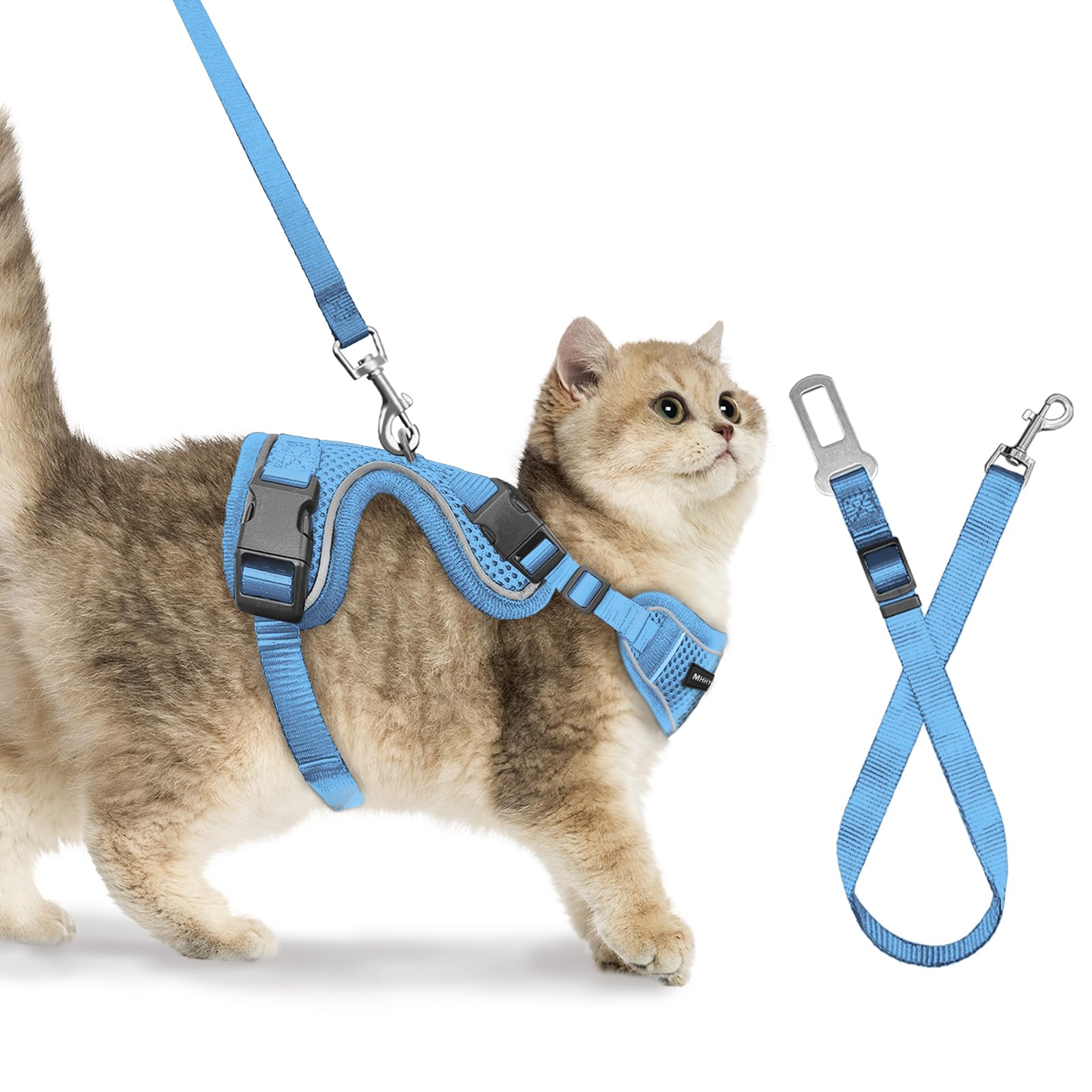 Front. Paradigms Interiors - Cat Harness And Leash For Walking Escape Proof Soft Vest Harnesses Cats Easy Control Breathable Reflective - Blue-XS (4-6lb).