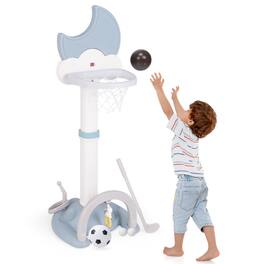 SlickBlue - Kids 4-in-1 Basketball Playset with Moon-Shaped Electronic Scoreboard - White, Blue