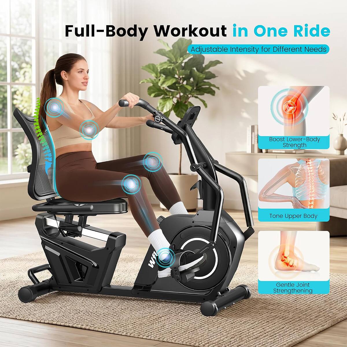 Full-Body Workout in One Ride  
Adjustable Intensity for Different Needs  
Boost Lower-Body Strength  
Tone Upper Body  
Gentle Joint Strengthening