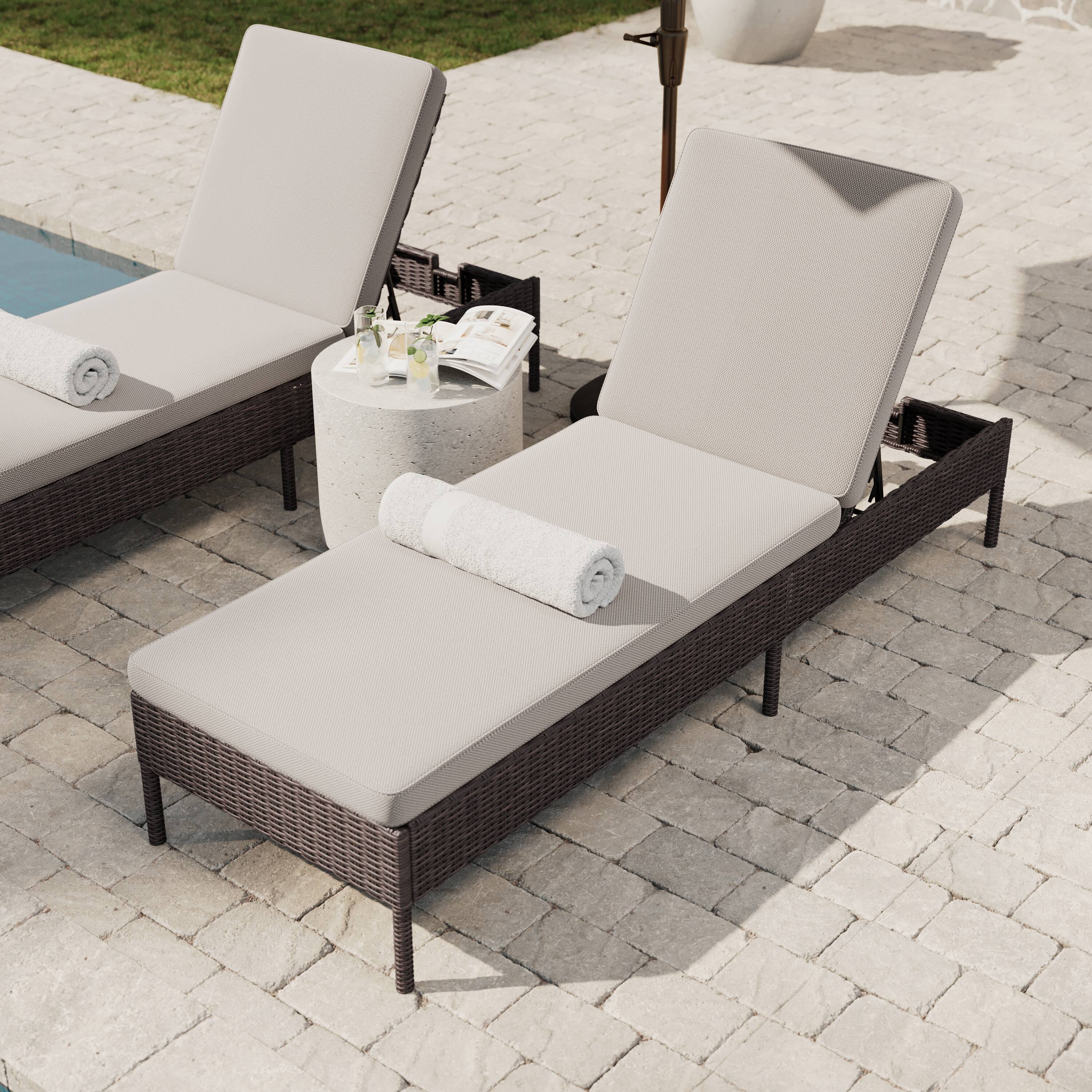 Alt View 4. Martha Stewart - Bedford Outdoor Rattan Wicker Chaise Lounge Chair with All-Weather Cushions - Brown.