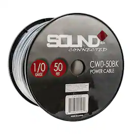 SoundBox - CW0-50BK, 1/0 Gauge CCA Battery Power / Ground Wire Spool - 50 Ft, Black
