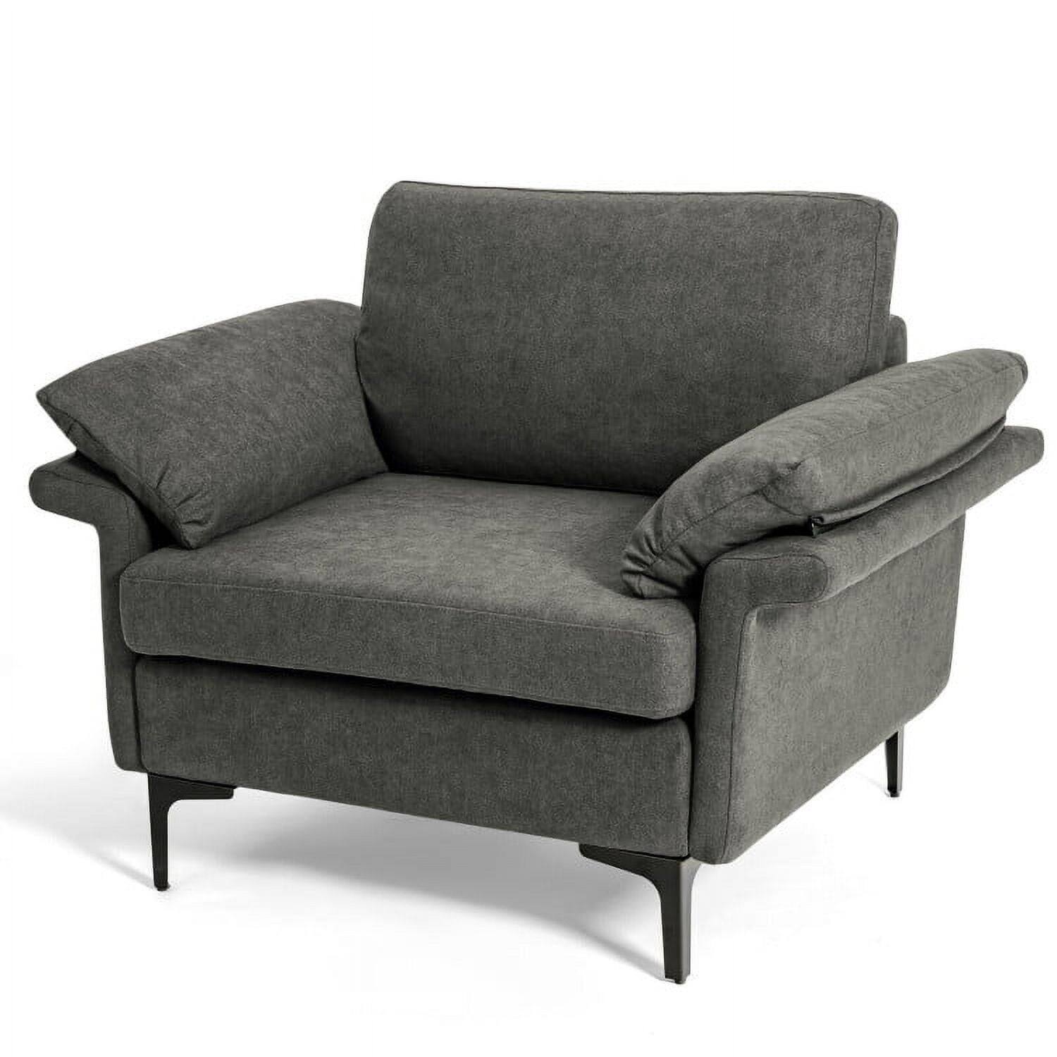 Left. Kadyn - Modern Fabric Accent Armchair with Original Distributed Spring and Armrest Cushions-Gray, Modern Mid-Century Upholstered - Gray.