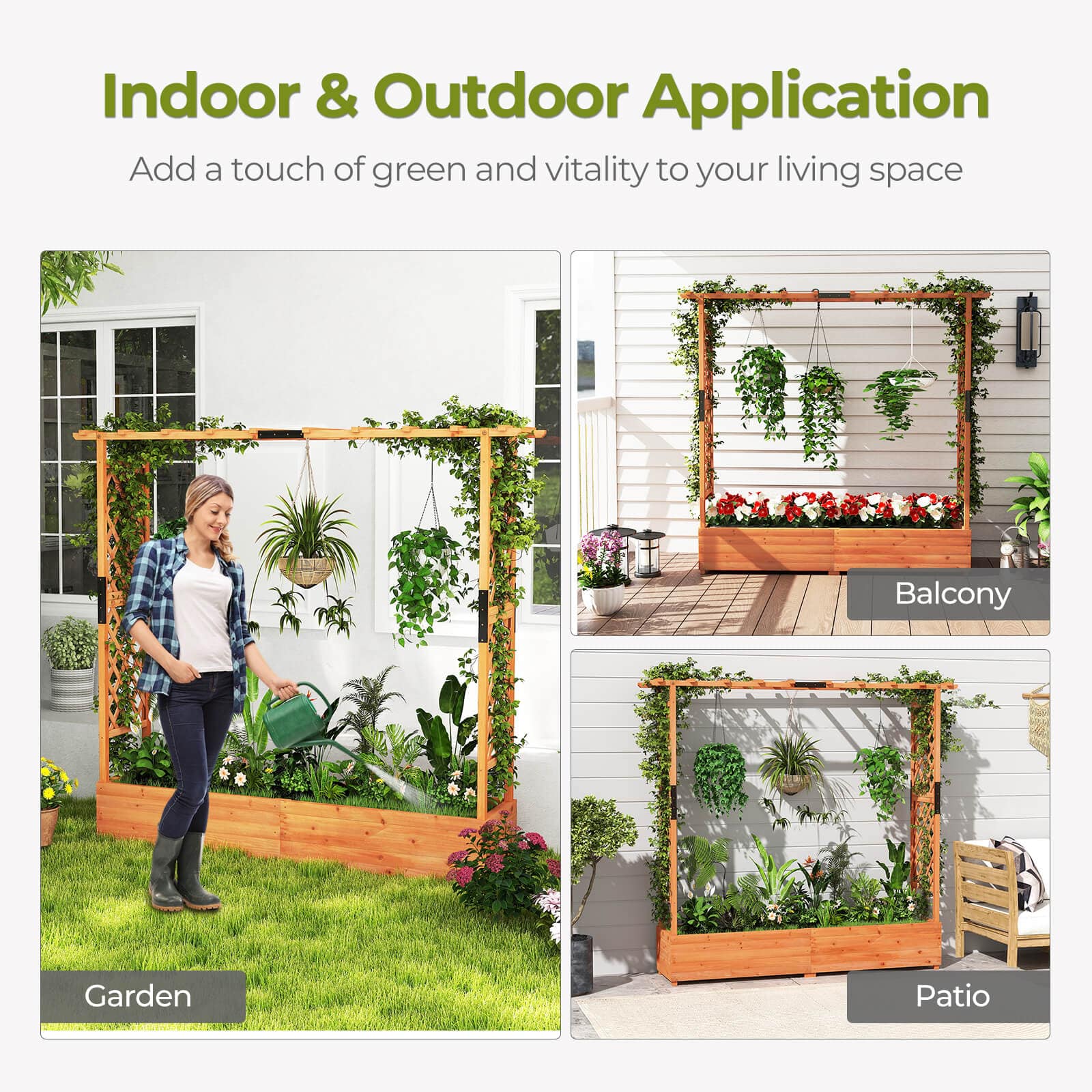 Costway Raised Garden Bed Planter Box w/ Side & Top Trellis for