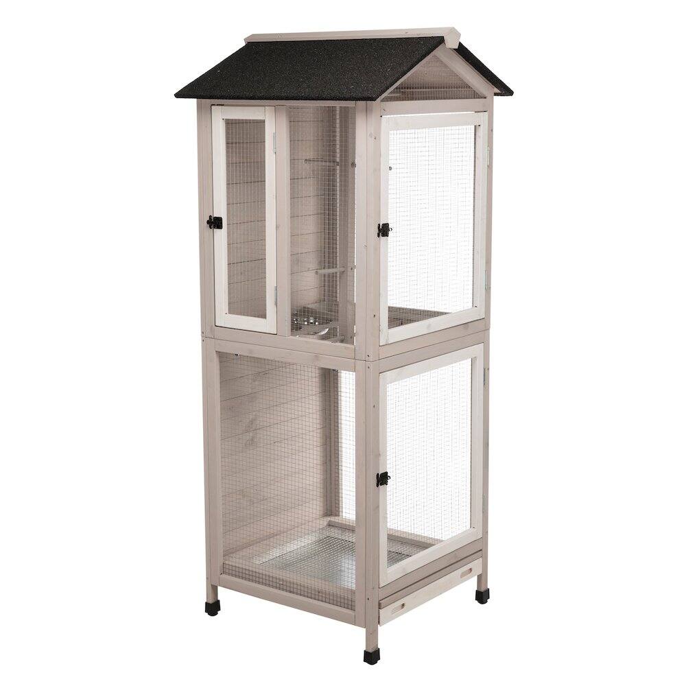 Left. TRIXIE - Large 66.5" Indoor-Outdoor Wooden Birdcage with 3 Front Doors & 2 Perches, Gray - Gray.
