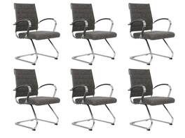LeisureMod - Set of 6 Benmar Modern Leather Upholstered Office Computer Chair with Chrome Frame and Sled Base for Home or Office - Charcoal