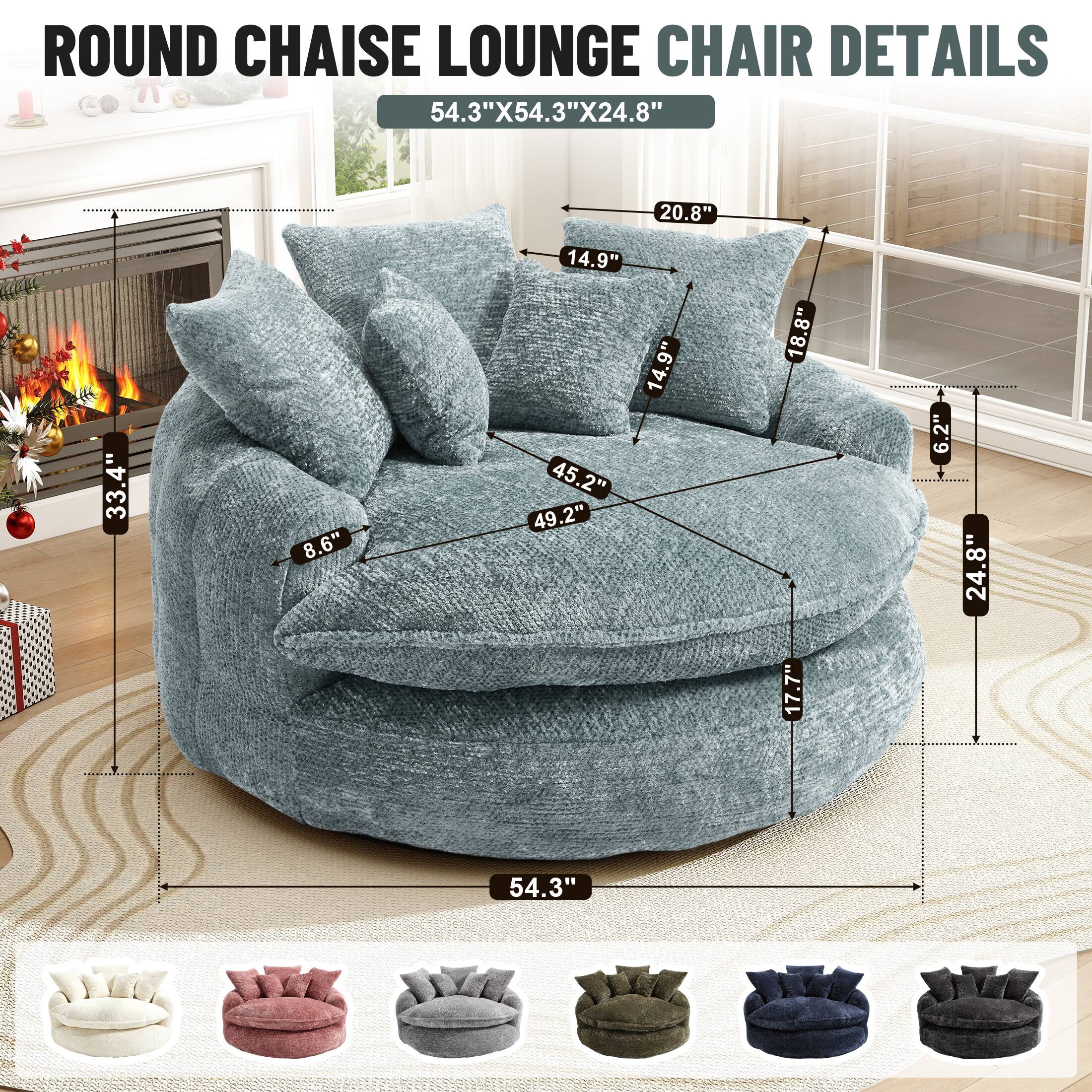 ROUND CHAISE LOUNGE CHAIR DETAILS  
54.3"X54.3"X24.8"  
- 54.3"  
- 20.8"  
- 33.4"  
- 8.6"  
- 14.9"  
- 14.9"  
- 45.2"  
- 49.2"  
- 18.8"  
- 6.2"  
- 24.8"  
- 17.7"  
- 54.3"