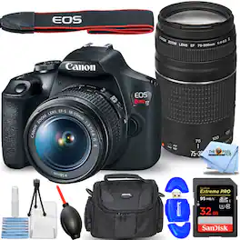 Canon - EOS Rebel T7 DSLR with 18-55mm + 75-300mm Lenses - Essential 32GB Bundle