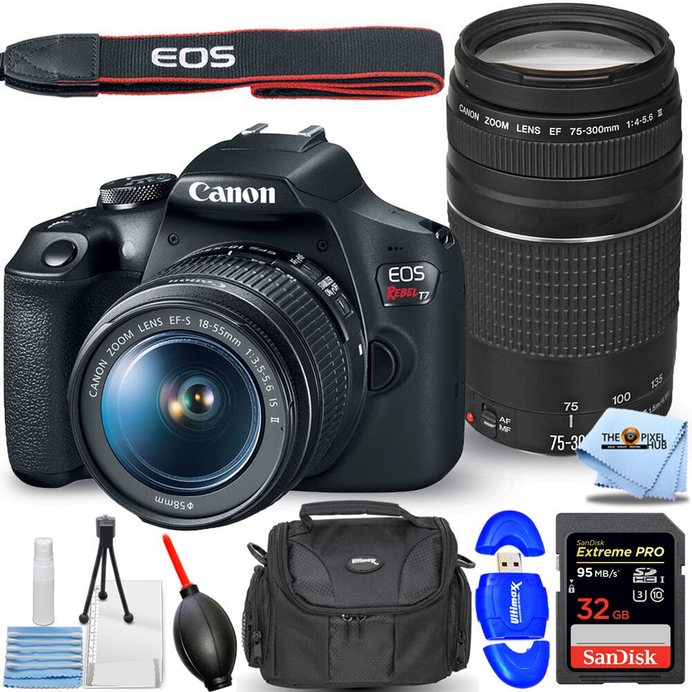 EOS CANON ZOOM LENS 1:4-5.6 EF 75-300mm  
Canon 1 LENS EF-S ZOOM 18-55mm  
CANON 1:3.5-5.6 IS II  
EOS REBEL T7  
AF MF 75 I 75-30 135 100  
THE PIXEL HUB  
Ultimes SanDisk Extreme PRO 95 MB/s 32 GB SanDisk