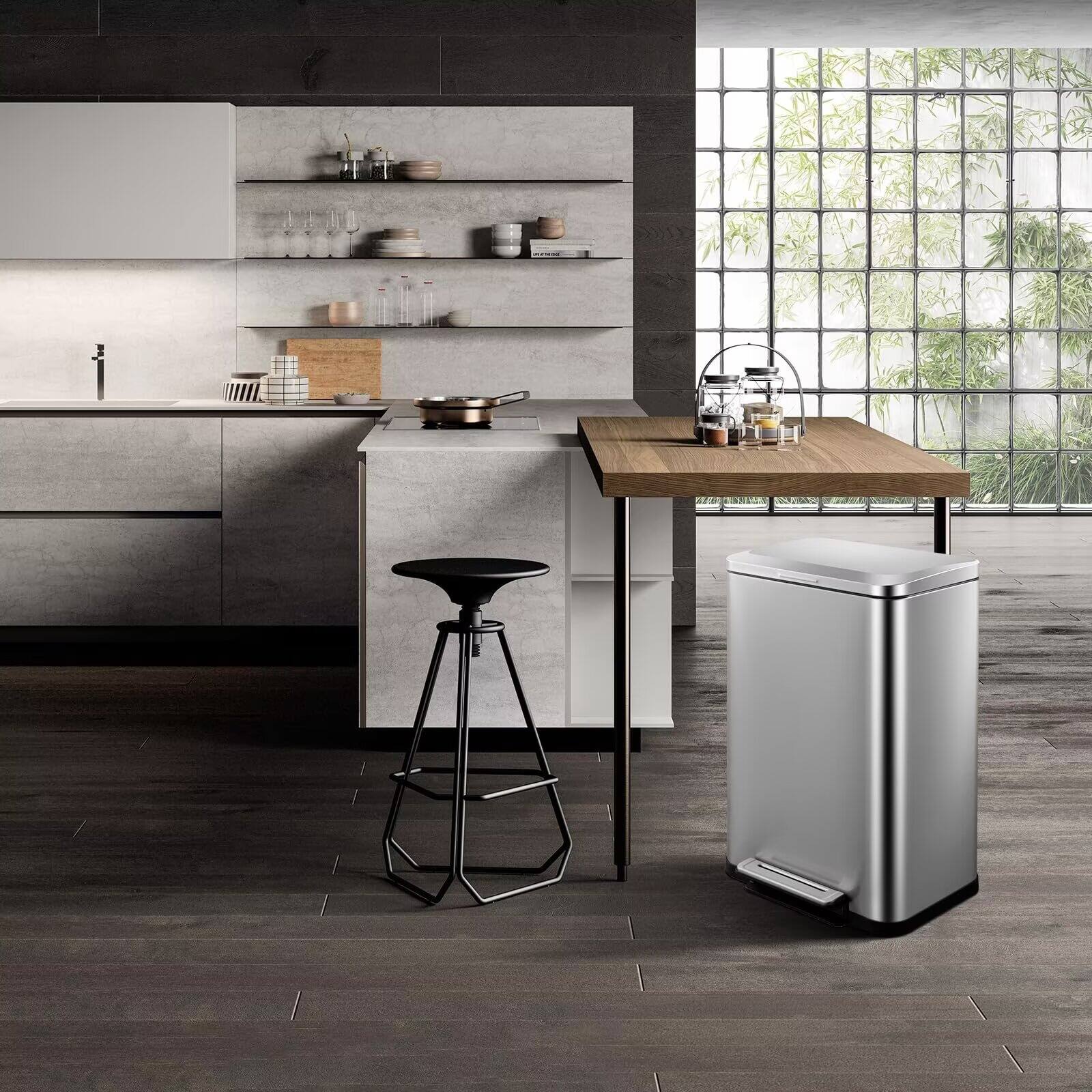 Alt View 5. Babevy - Stainless Steel Waste Bin Kitchen Trash Can Set 13.2 Gal and 2.11 Gal for Bathroom Bedroom Kitchen.