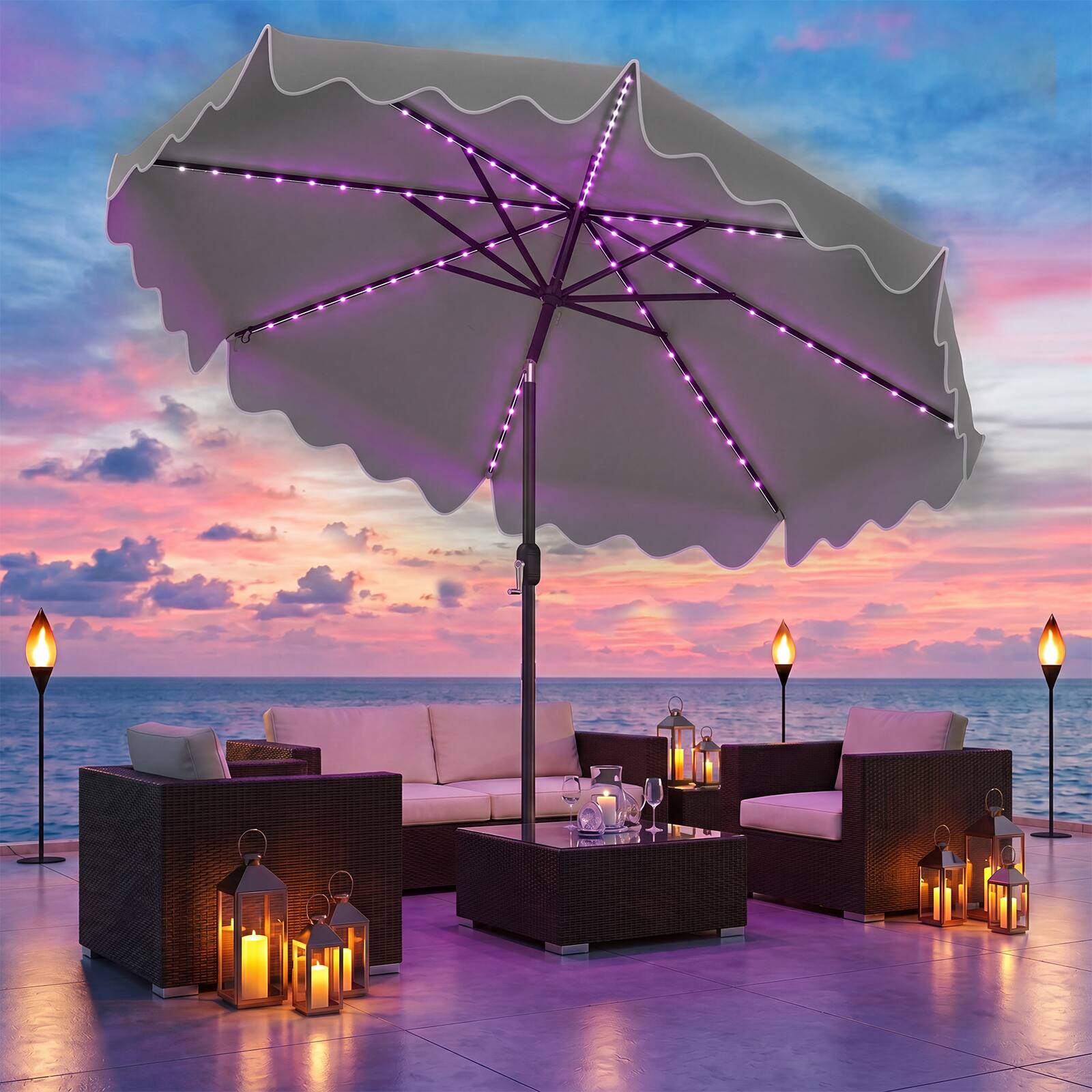 Alt View 4. Gymax - Gymax Solar Outdoor Market Table Umbrella w/104 Color-Changing Flowing LED Lights Gray - Gray.