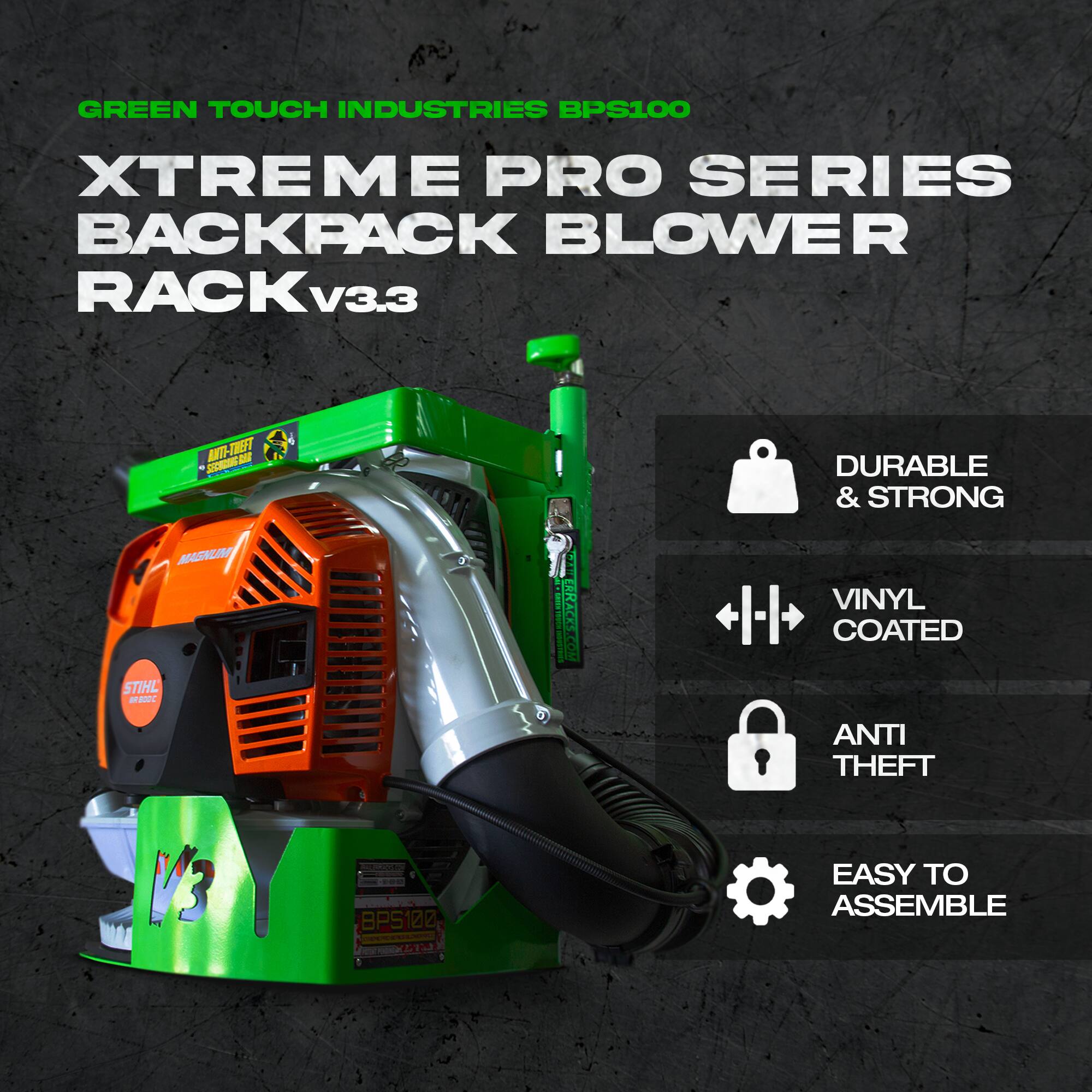 GREEN TOUCH INDUSTRIES BPS100 XTREME PRO SERIES BACKPACK BLOWER RACK V3.3

- DURABLE & STRONG
- VINYL COATED
- ANTI THEFT
- EASY TO ASSEMBLE