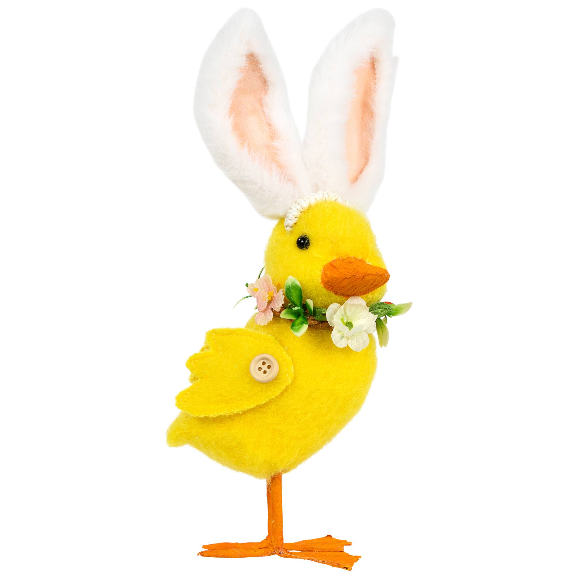 Alt View 3. Northlight - Duckling with Rabbit Ears Floral Easter Figurine - 10" - Yellow - Yellow.