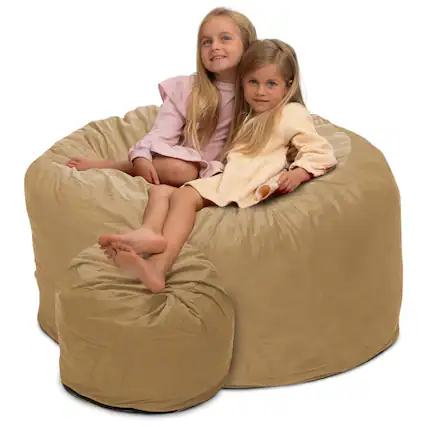 Front. Ultimate Sack - Ultimate Sack 4ft Bean Bag Chair and Footstool, Oversized Lounger, Camel Suede - Camel.