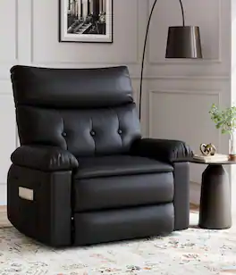 Babevy - 41.7" Wide Oversized Recliner Chair with Heat and Massage, PU Leather Manual Recliner with 1.5X Sponge Filling - Black