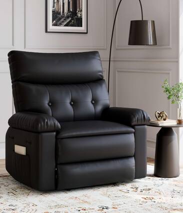 Front. Babevy - 41.7" Wide Oversized Recliner Chair with Heat and Massage, PU Leather Manual Recliner with 1.5X Sponge Filling - Black.