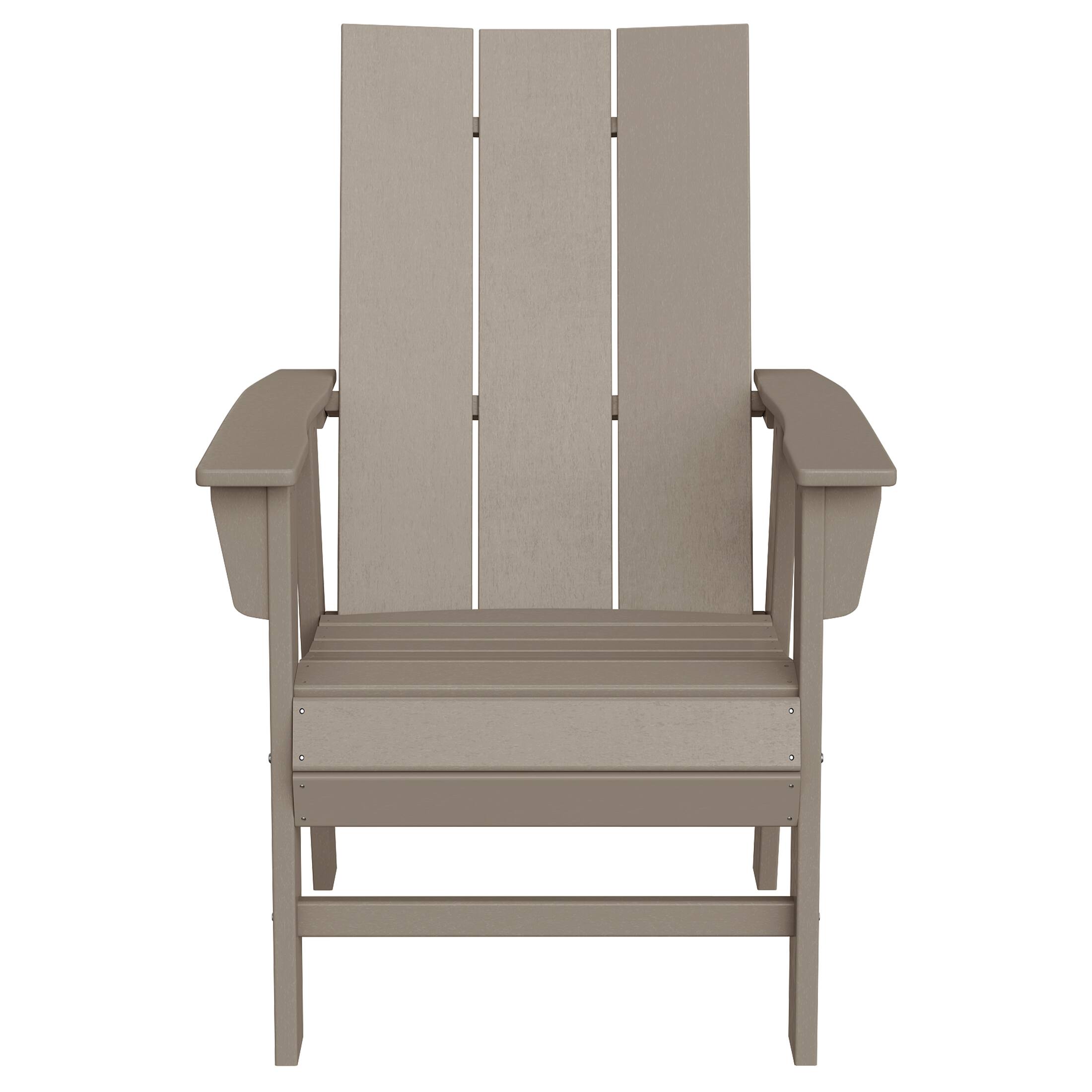 Front. WestinTrends - WestinTrends Ashore Outdoor Patio HDPE Plastic Modern Adirondack Dining Chair - Weathered Wood.
