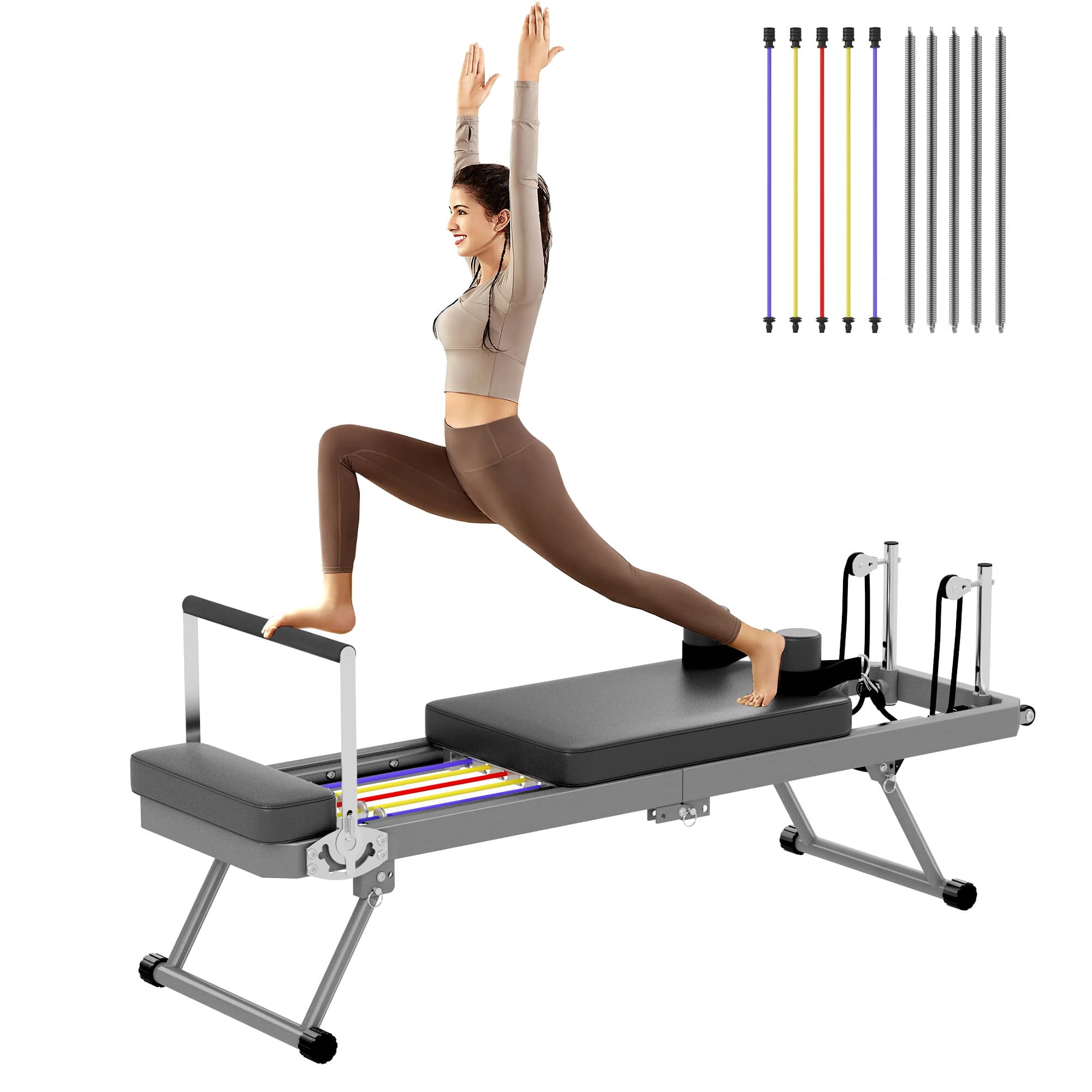 Chery Life - 78 in.Pilates Reformer Machine Foldable Pilates Equipment with High Strength Alloy Springs Up to 400lbs - Black