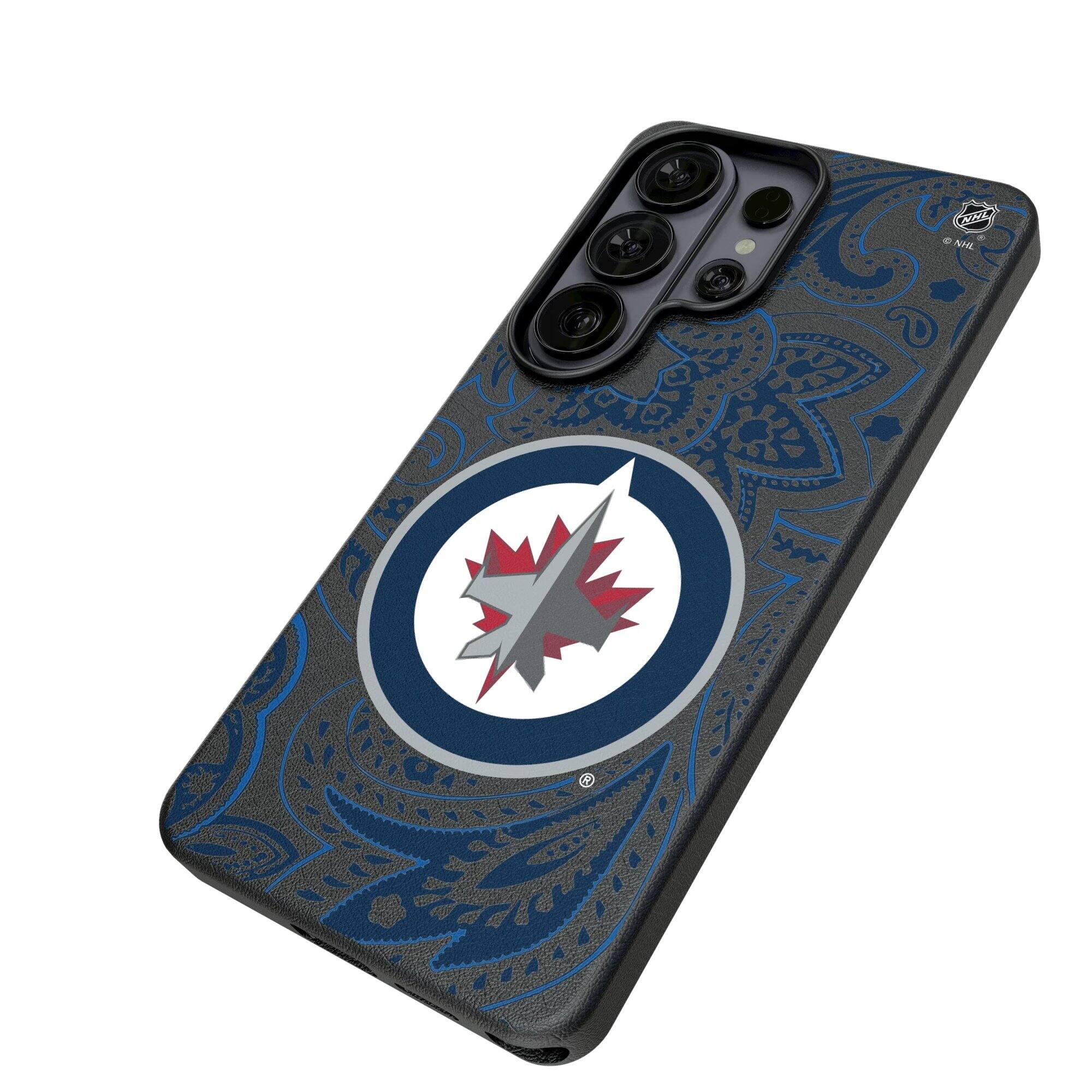 Alt View 1. Keyscaper - Winnipeg Jets Paisley Galaxy Magnetic Bump Case - S24 Ultra - Black.